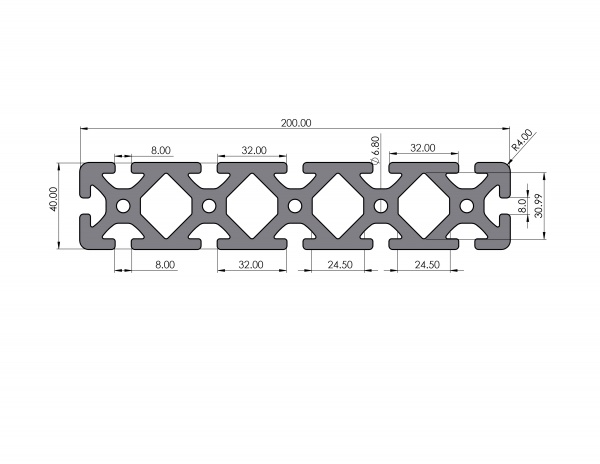 Aluminum profile 200x40 groove 8 heavy I type